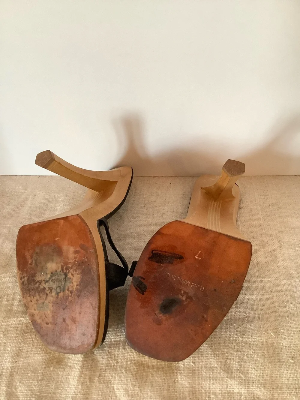 Rare Y2K USA Made Wood Leather Platform Heel Avant-Garde David & Saul. Sz 7